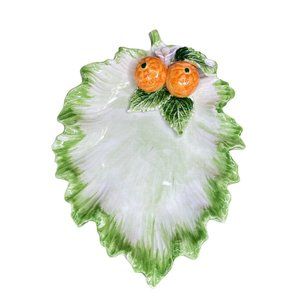 The Mane Lion Ceramic Leaf‎ Tray Dish Orange Tangerine Fruit Flower Italy Candy